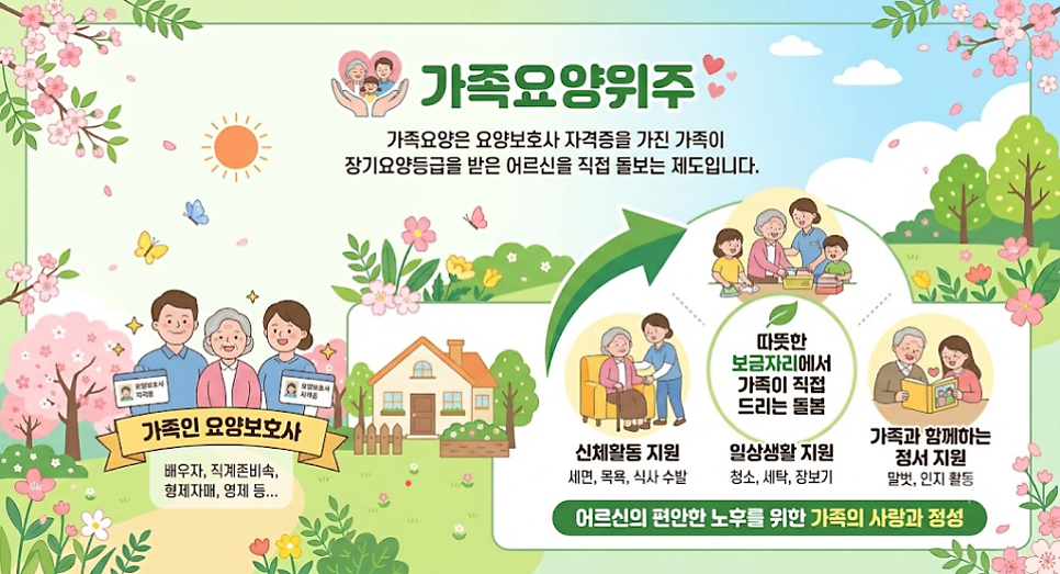 가족요양의 좋은 점 — 익숙하고 편안한 환경, 정서 안정, 경제적 지원, 유연한 돌봄